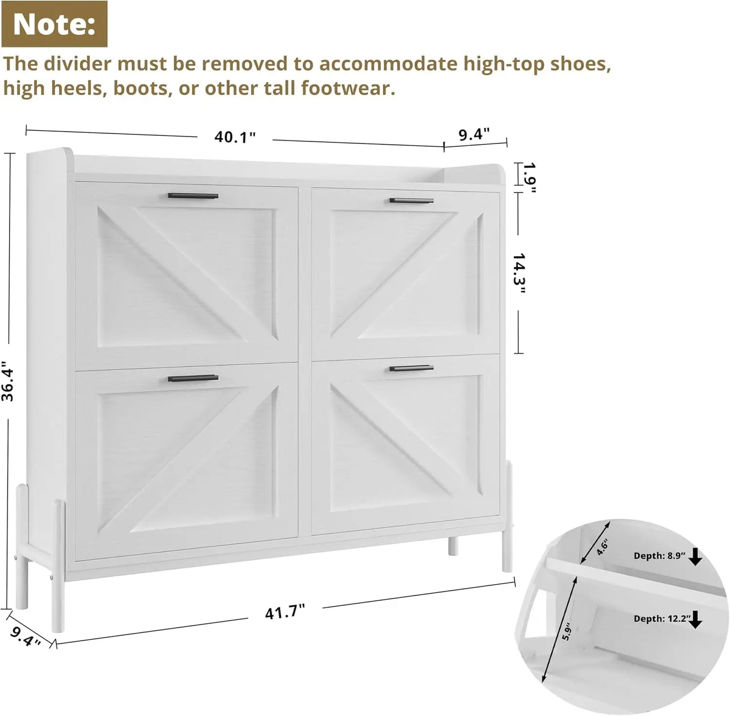 Farmhouse Shoe Storage Cabinet With 4 Flip Drawers Adjustable Shelf