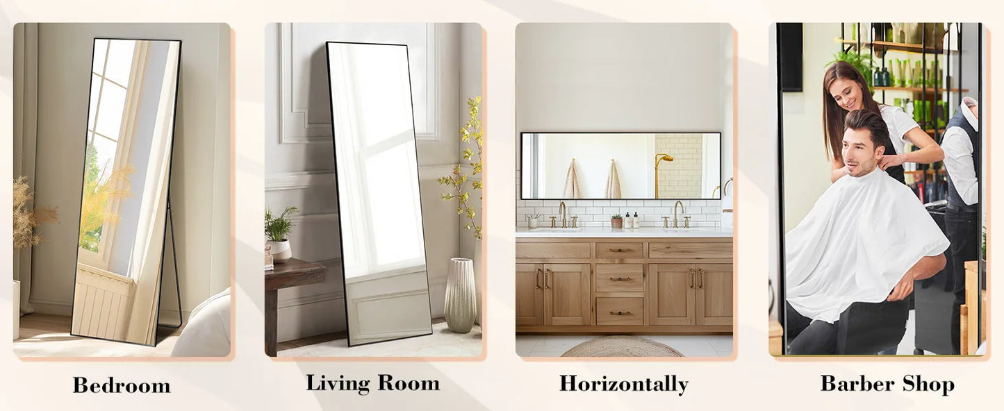 JHK Full Length Wall Mirror With Aluminum Alloy Frame Stand