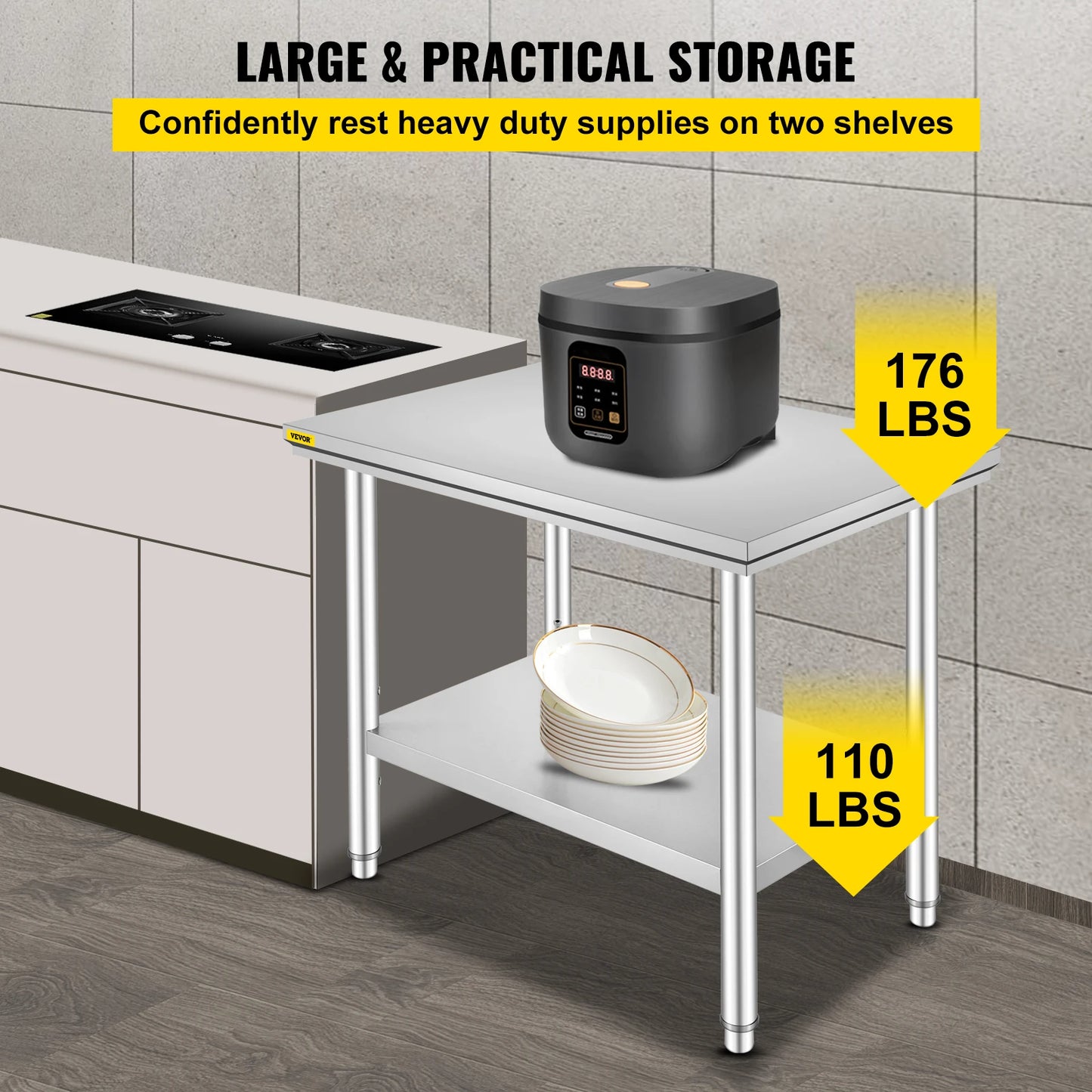 VEVOR Commercial Stainless Steel Kitchen Work Bench With Undershelf