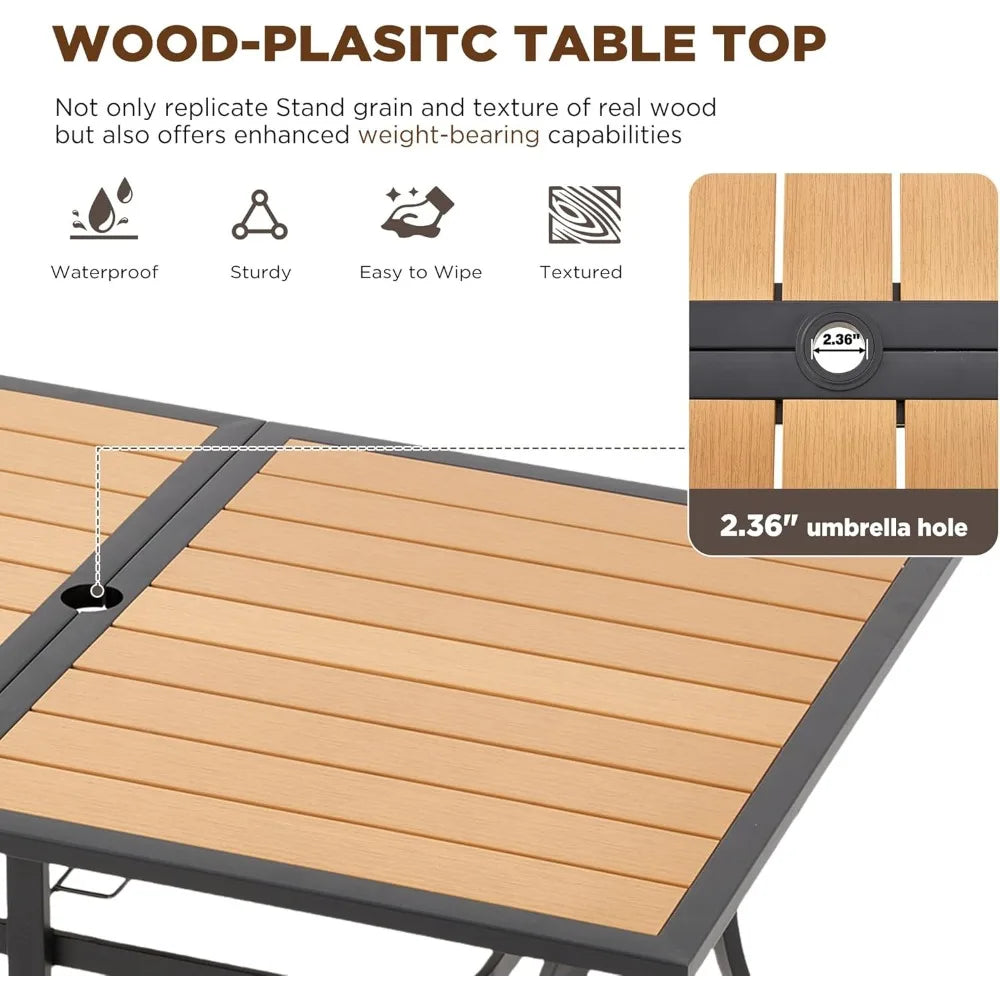 All-Weather Rattan Patio Dining Set With Wood Table And Umbrella Hole