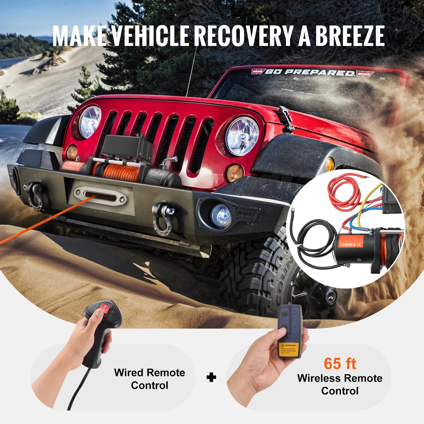SucceBuy 13500Lbs Electric Winch With 80ft Synthetic Rope Remote Control