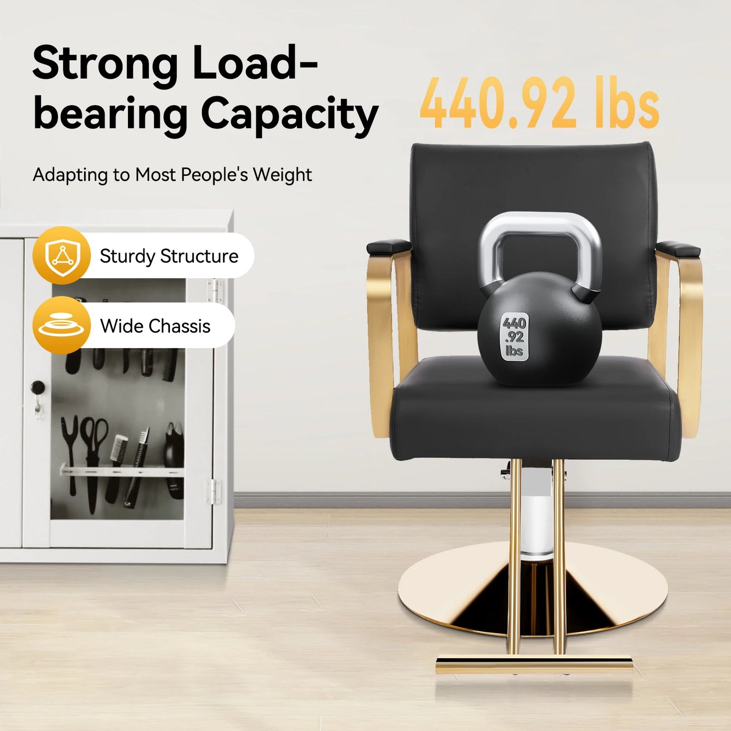 360 Degree Rotating Hair Salon Chair Black and Gold Freestanding