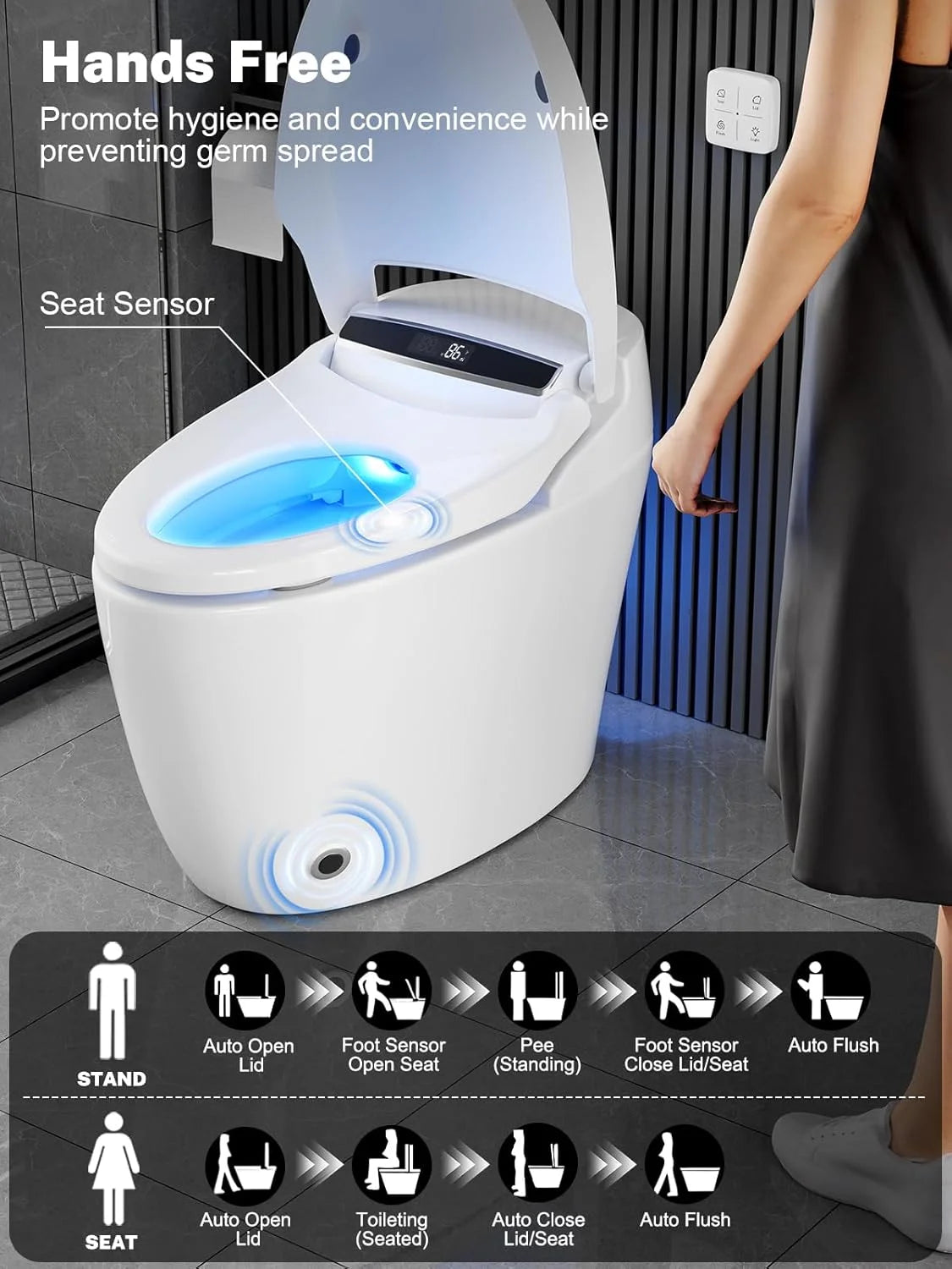 Smart One Piece Tankless Toilet With Heated Seat Night Light