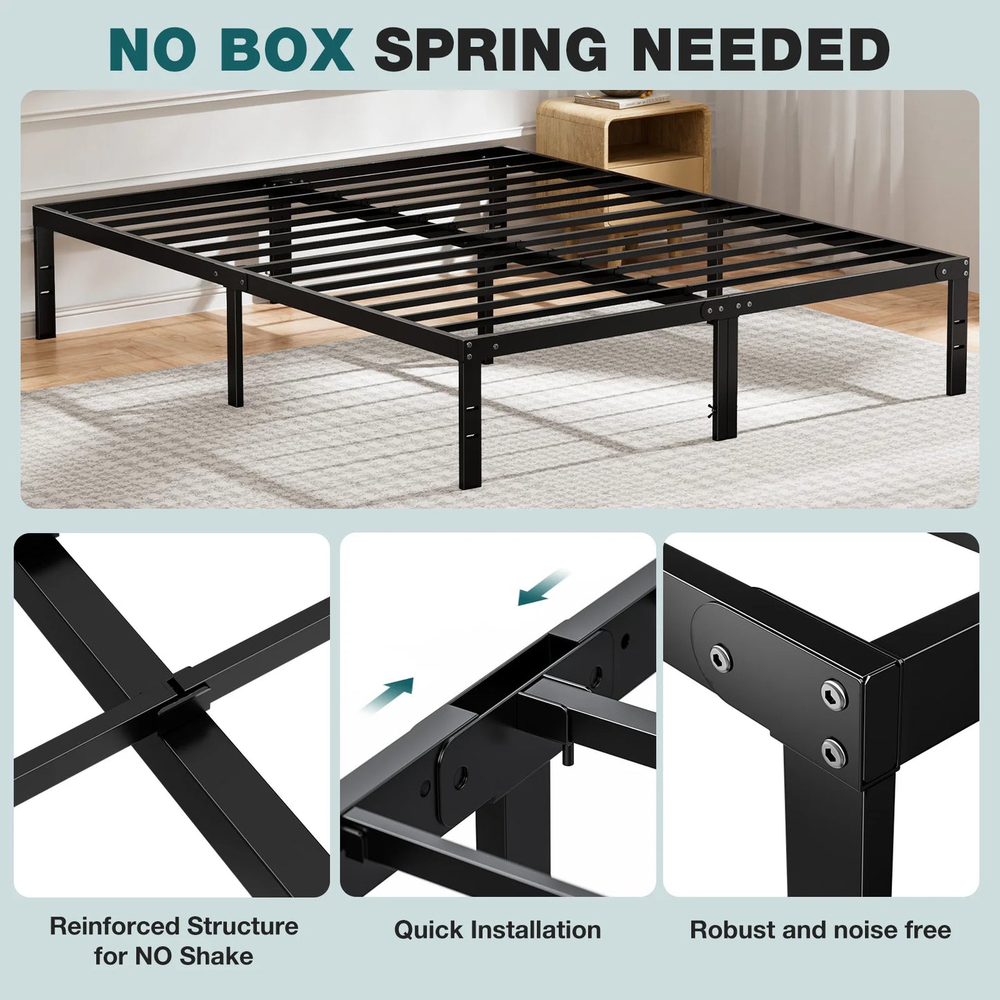 JHK Steel Bed Frame With Slat Support