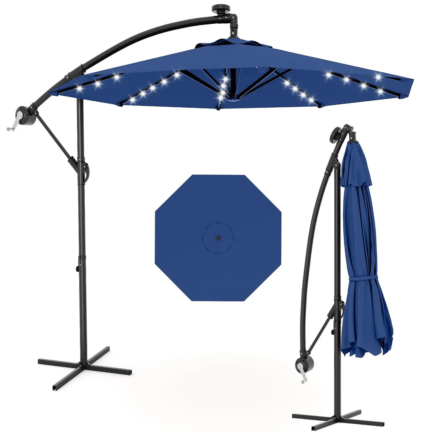 HiMISS Offset Cantilever Patio Umbrella With Solar Led Lights