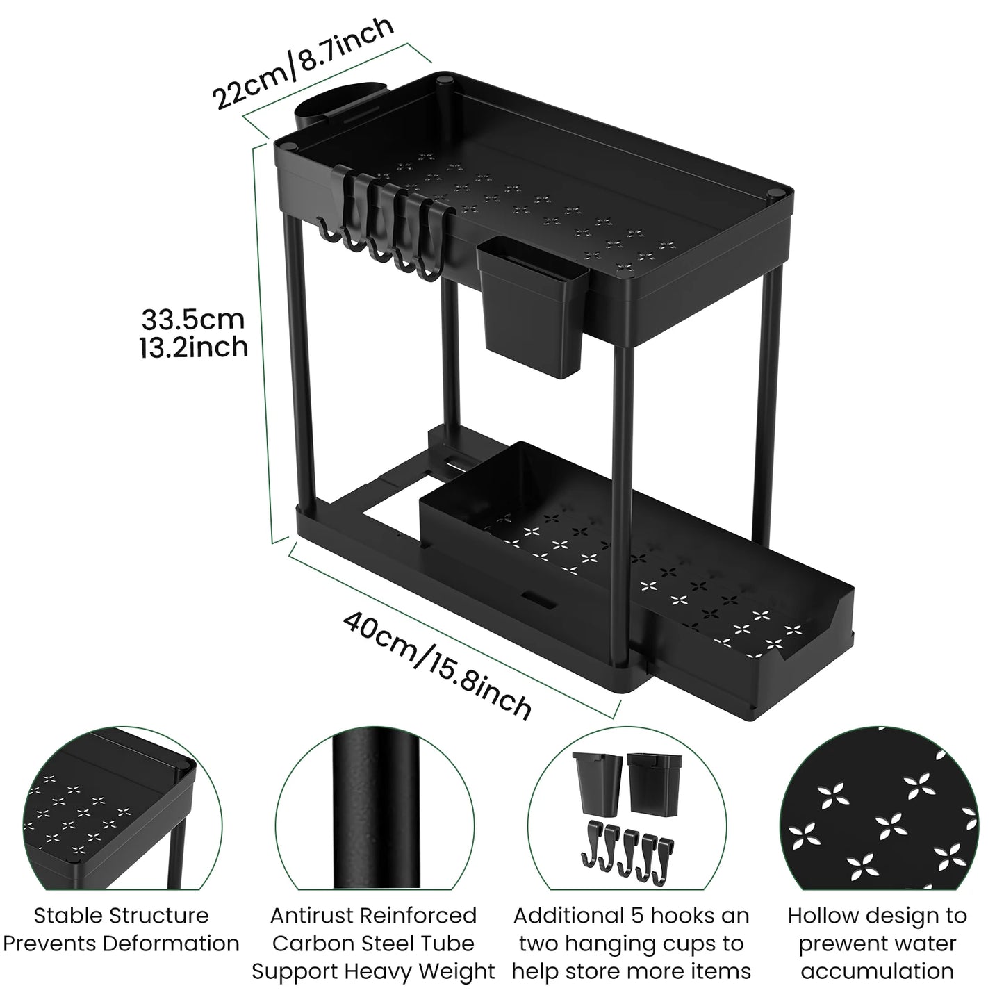 Double-Tier Sink Mounted Storage Rack for Kitchen and Bathroom