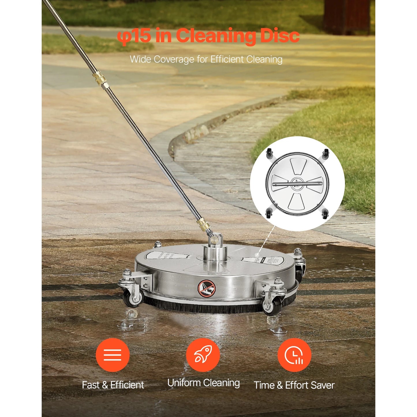VEVOR Pressure Washer Surface Cleaner Stainless Steel With 4 Wheels