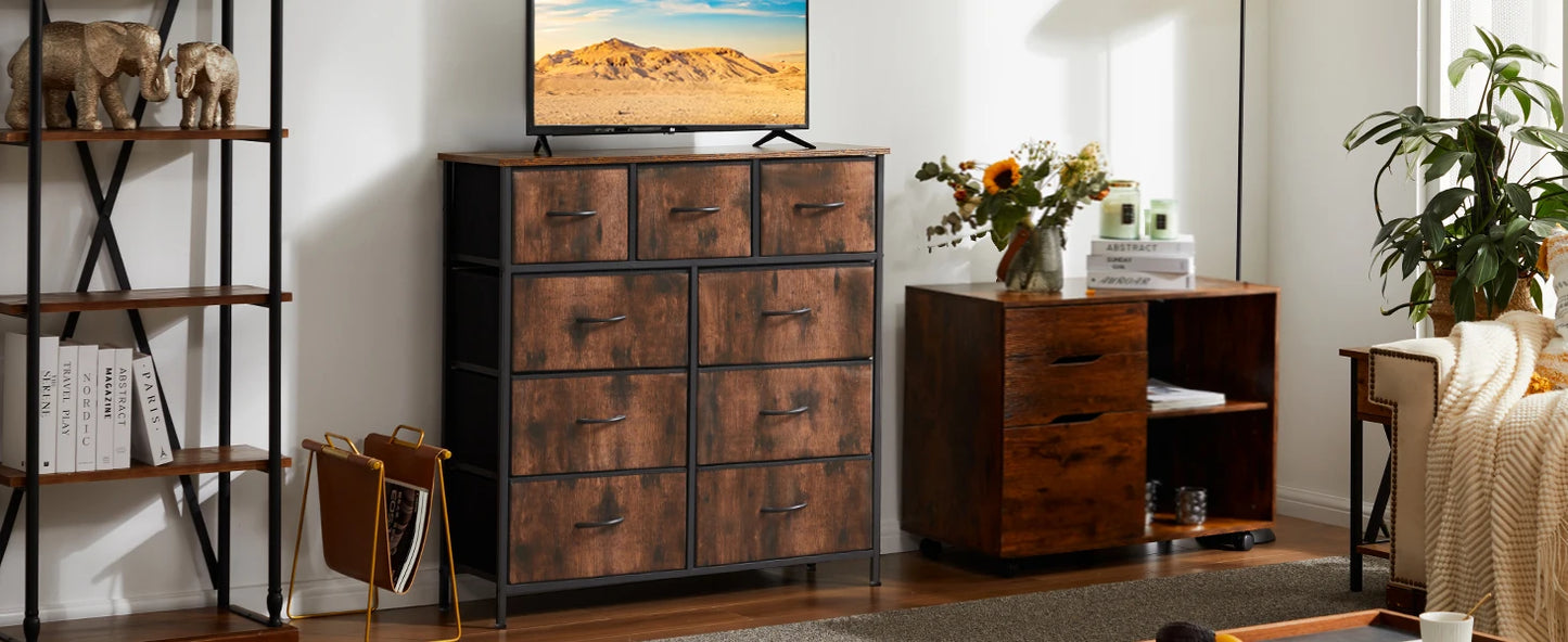 JHK Dresser With Nine Fabric Storage Drawers For Bedroom