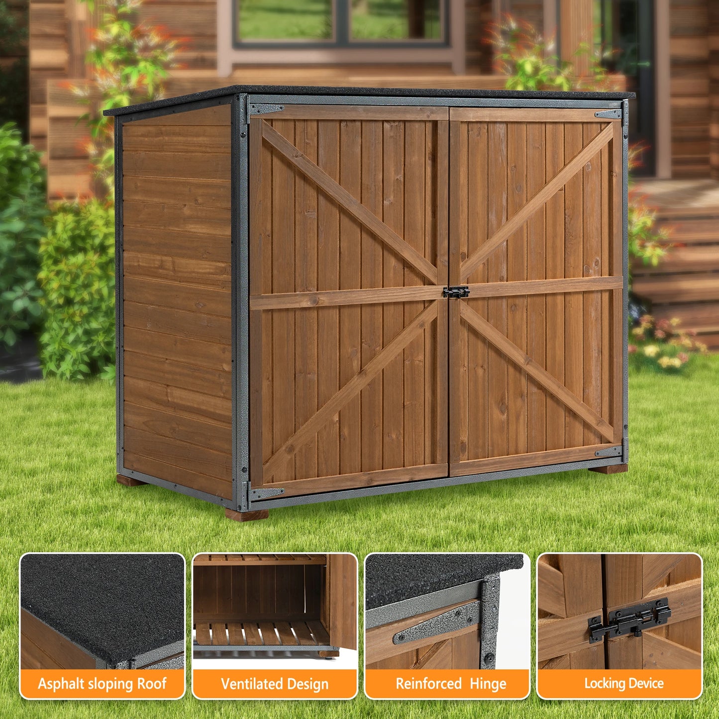 LZBEITEM Outdoor Storage Cabinet Garden Shed With Metal Frame