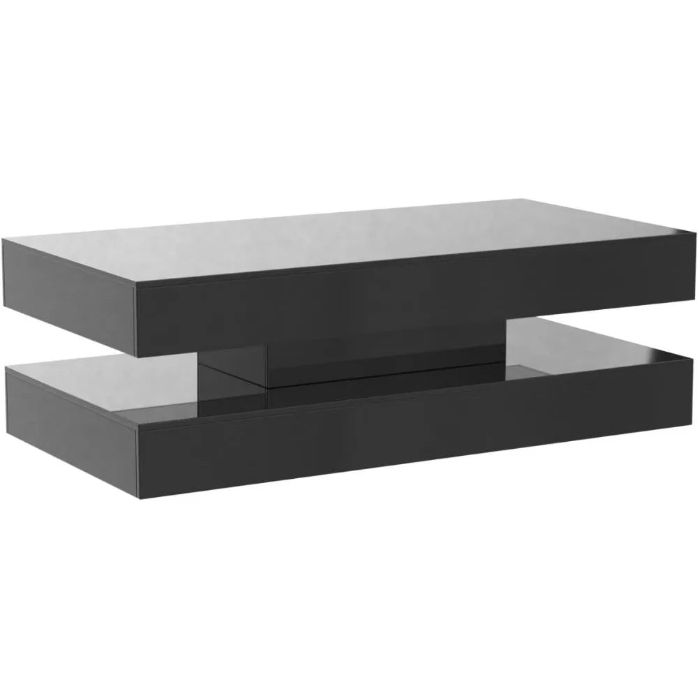 Glossy Modern LED Coffee Table With Two Storage Drawers