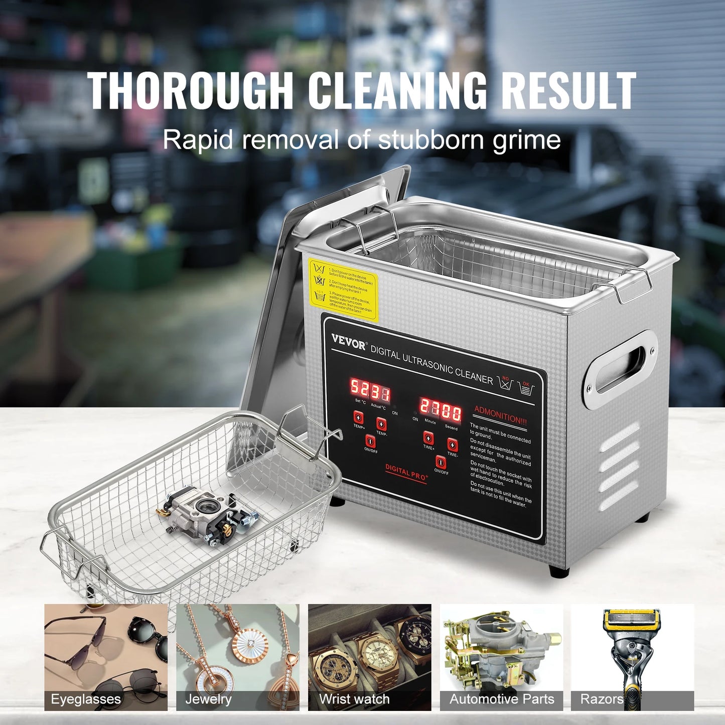 SucceBuy Ultrasonic Cleaner Portable Stainless Steel Home Appliance