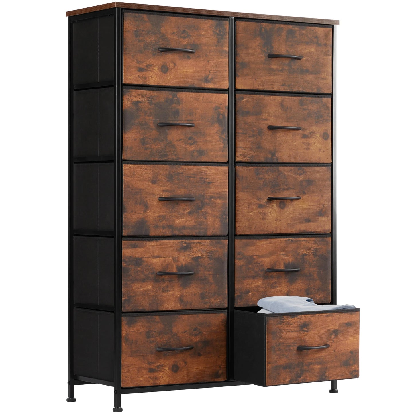 JHK Bedside Table With Fabric Drawers And Metal Frame Wardrobe