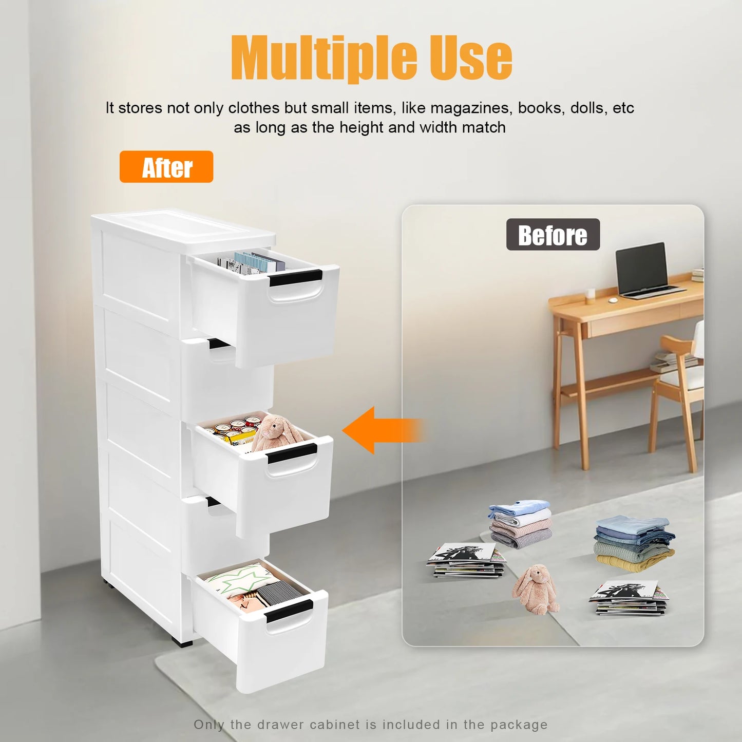 Large Capacity Storage Cabinet with 5 Compartmentalized Design Drawers, Organized Storage Cabinet , Flexible Movement
