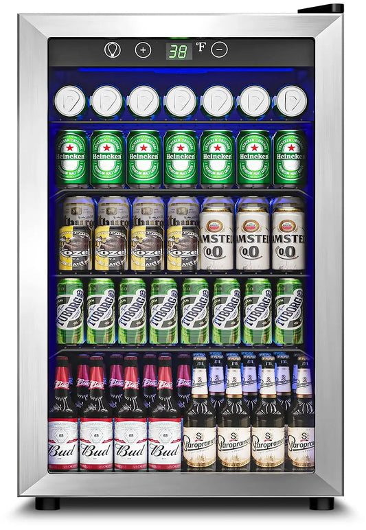 Glass Door Beverage Refrigerator With Adjustable Shelves For Home Bar