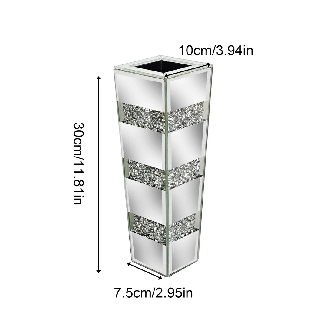 Modern Floor Vase With Crystal Glass Standing Mirrored Flower Display
