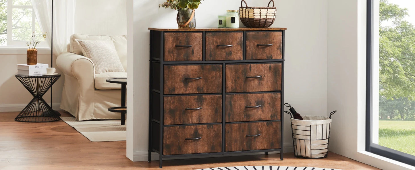 JHK Dresser With Nine Fabric Storage Drawers For Bedroom