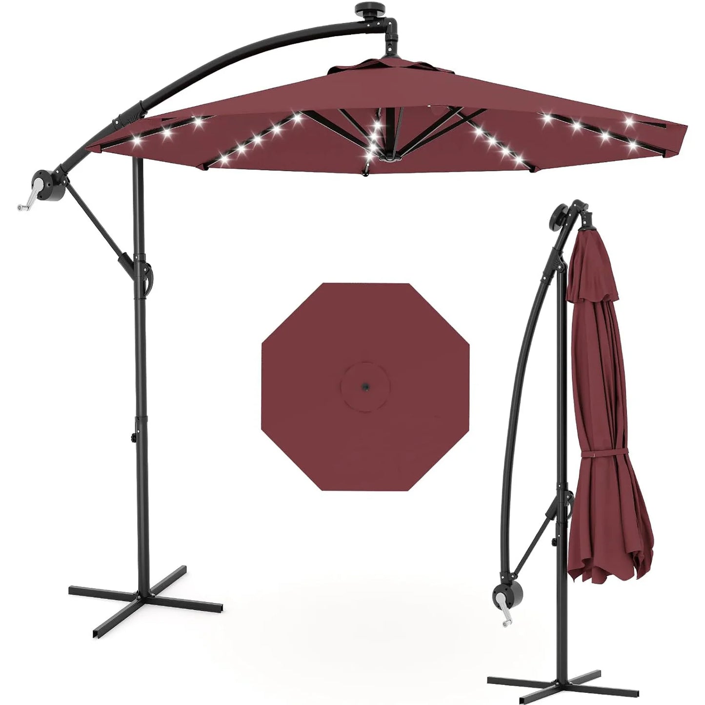 HiMISS Offset Cantilever Patio Umbrella With Solar Led Lights