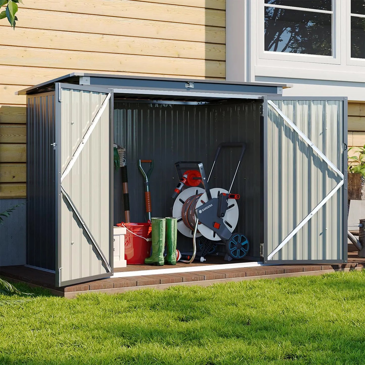 Metal Outdoor Storage Shed With Waterproof 2 Bin Organizer