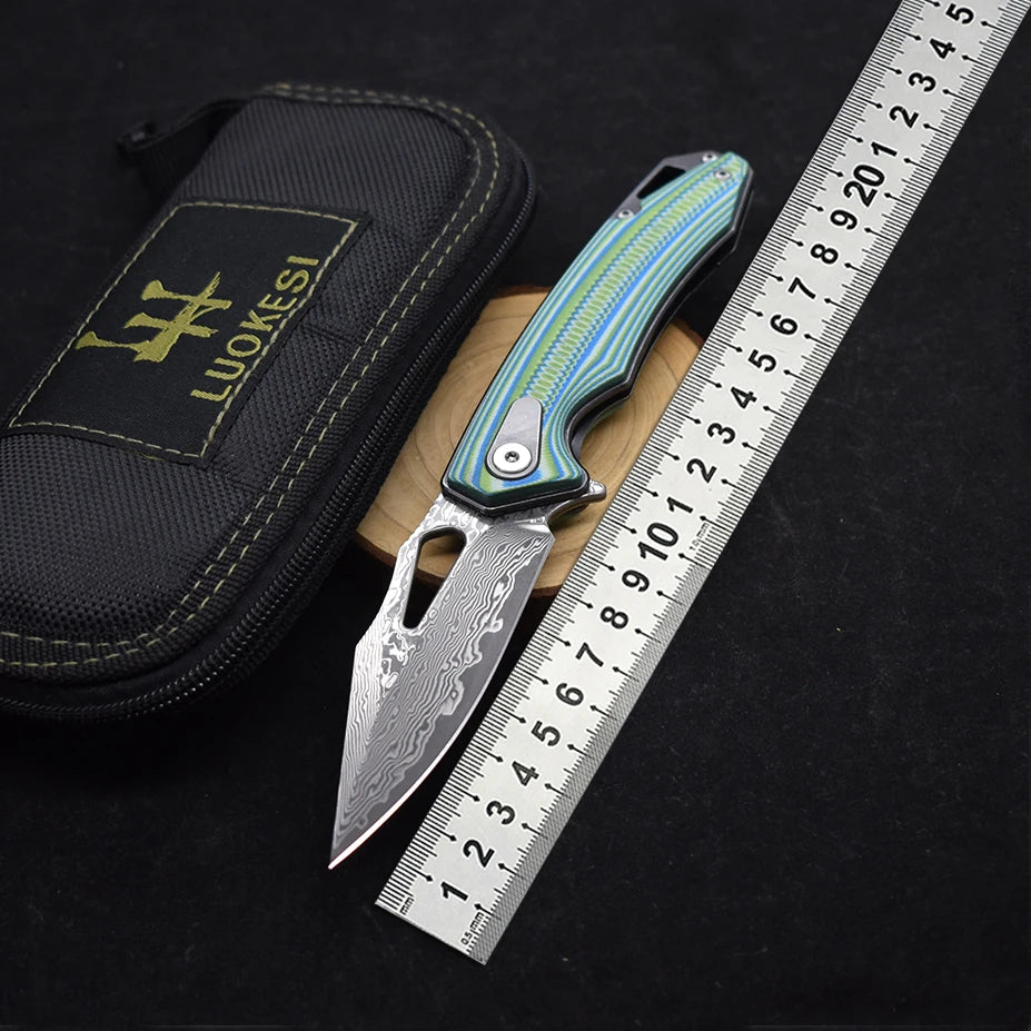 Blackdragon Damascus Steel Folding Knife With G10 Handle