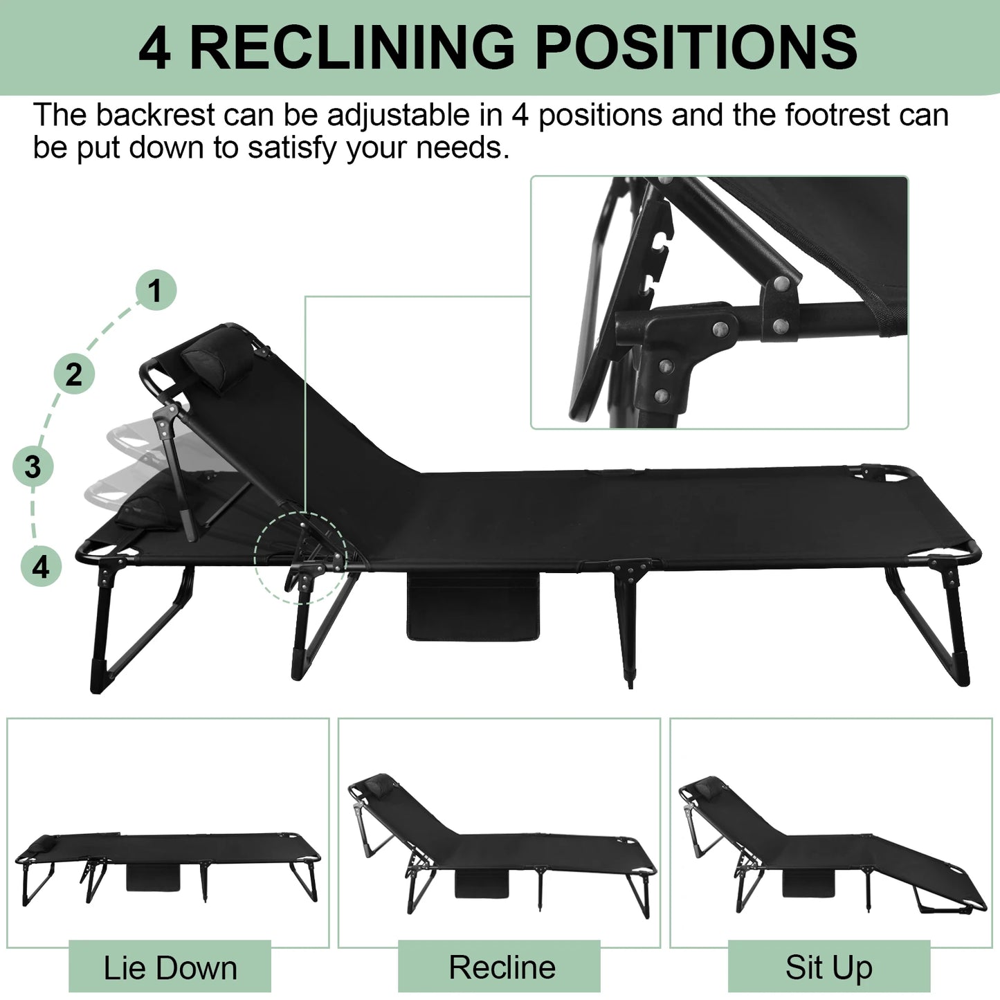 Portable Folding Camping Cot With Pillow For Outdoor Sleep