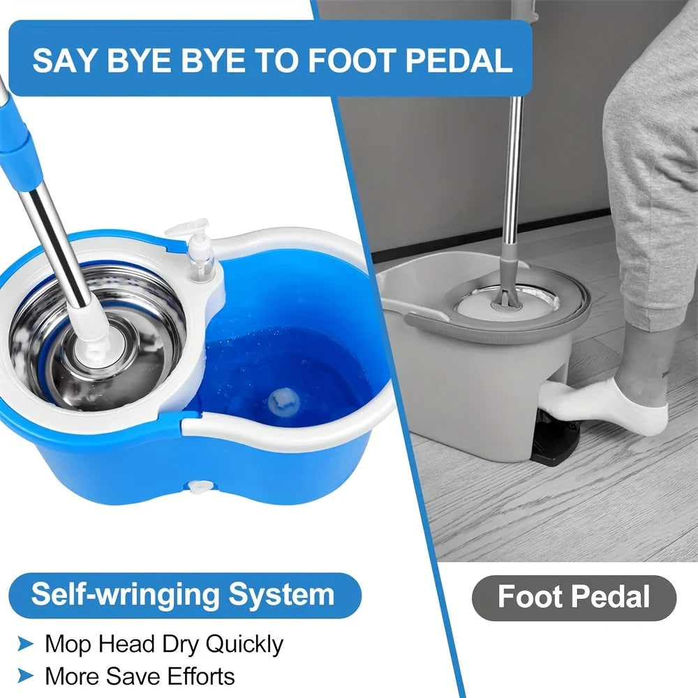 AEHOME Mop Bucket With Wringer Kit 360 Degree Swivel Mop And 3 Replacement Heads