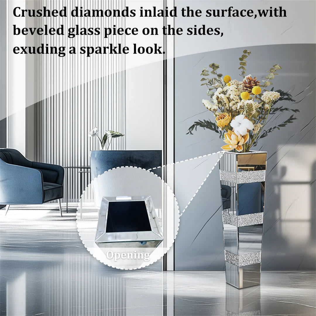 Modern Floor Vase With Crystal Glass Standing Mirrored Flower Display