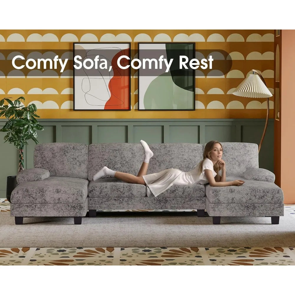 U Shaped Linen Fabric Sectional Sofa Set For Living Room