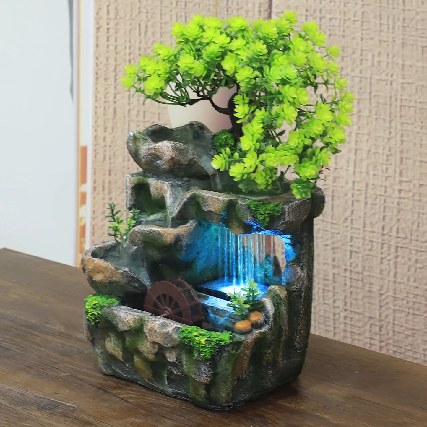 Indoor Fountain Waterfall Decor With LED Lighting For Zen Meditation