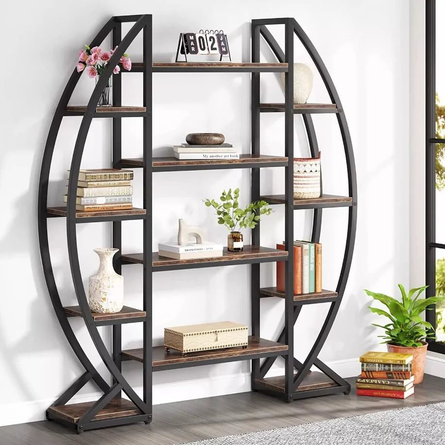 Iron Half Moon Plant Stand Multilayer Bookshelf Industrial Storage Rack