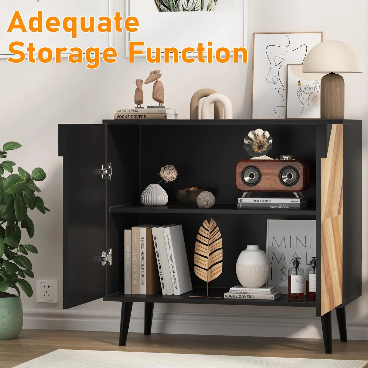HiMISS Modern Storage Cabinet With Shelf And Doors For Living Room