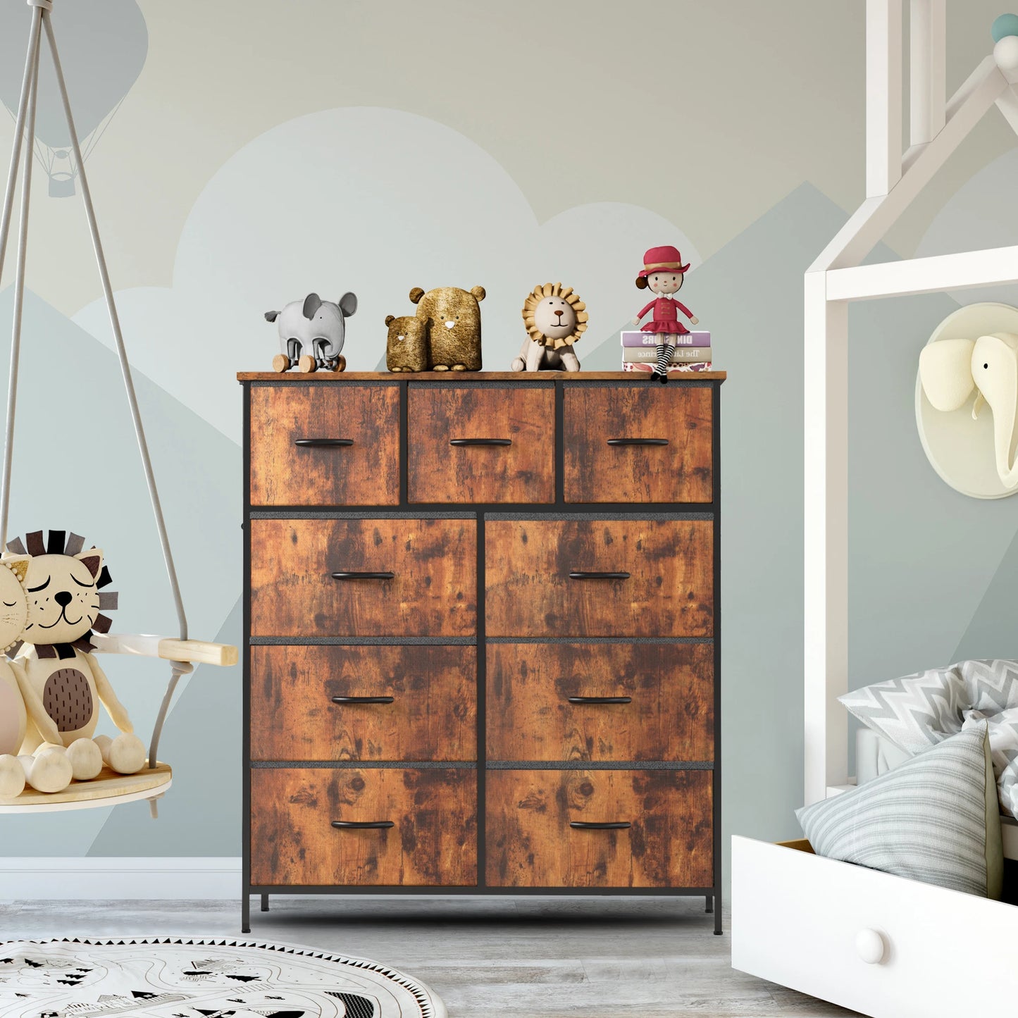 JHK Dresser With Nine Fabric Storage Drawers For Bedroom