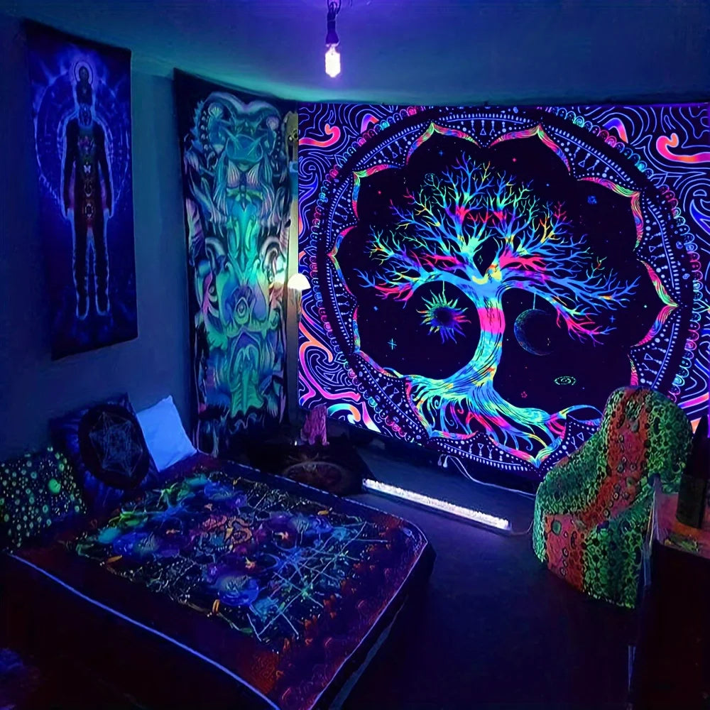 Tree Of Life Tapestry Galaxy Sun Moon Stars Hippie Psychedelic Decor For Bedroom