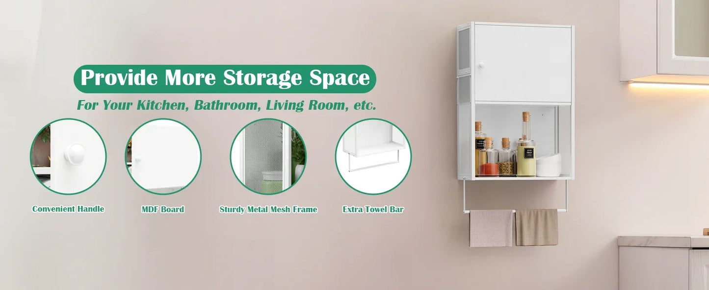 Over Toilet Bathroom Cabinet With Towel Bar And Shelves