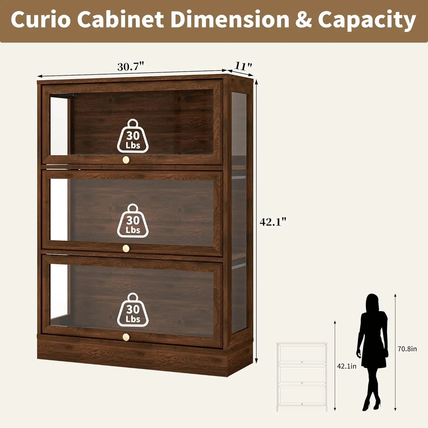 ZHILU 3-Tier Display Cabinet With Acrylic Doors LED Light