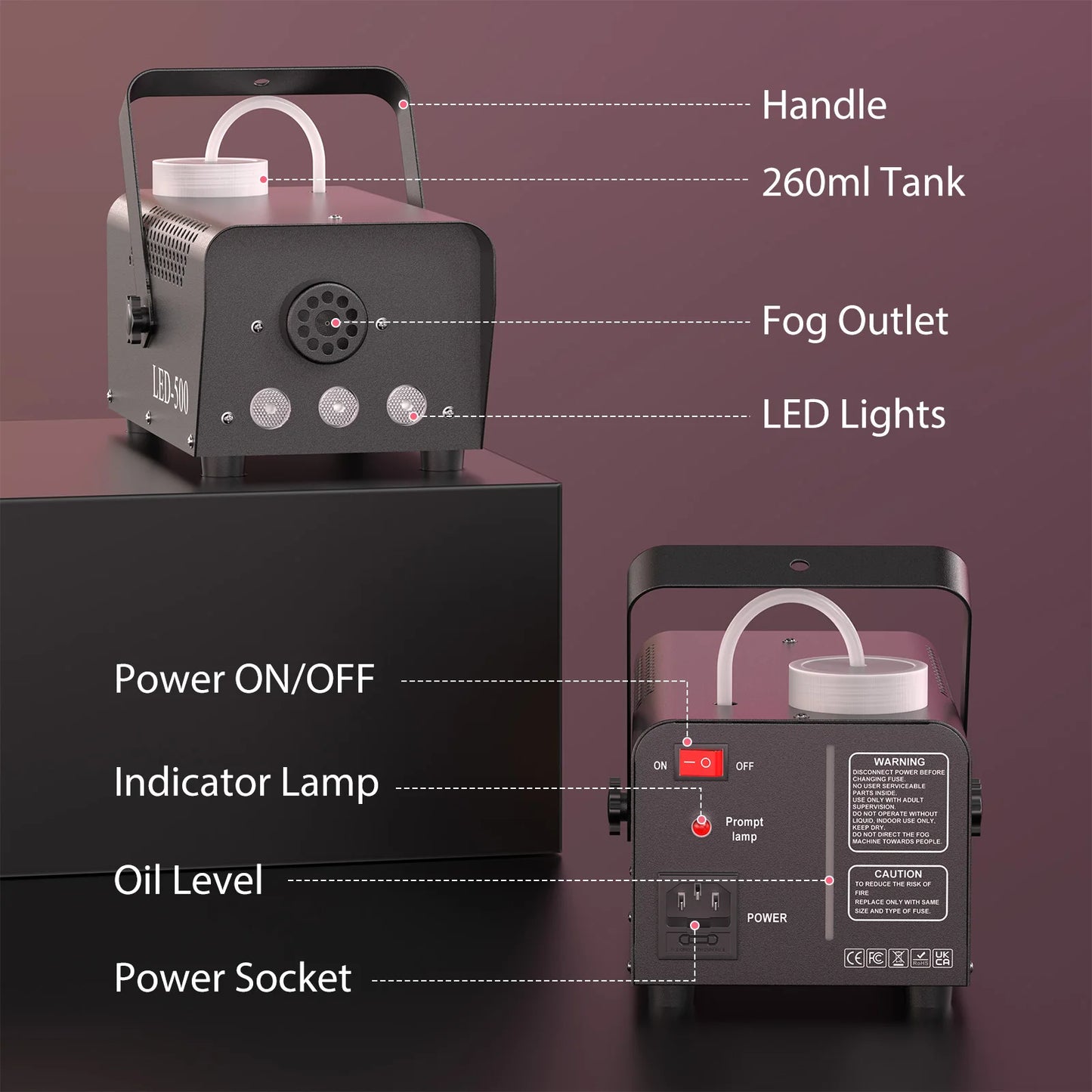 U'King 500W Smoke Machine With RGB Fog Effect Remote Control