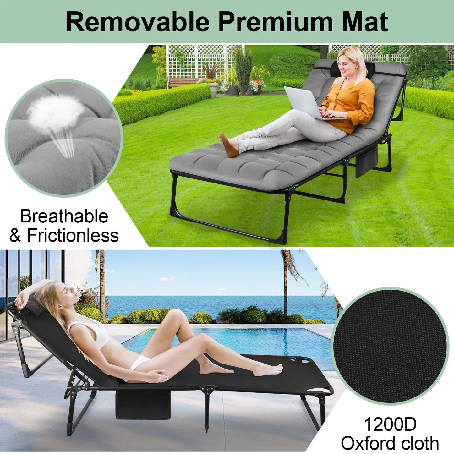 Portable Folding Camping Cot With Pillow For Outdoor Sleep