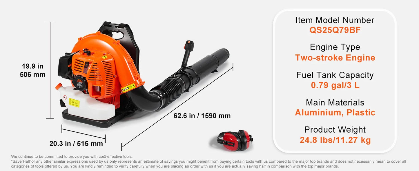SucceBuy Backpack Leaf Blower 79cc 2 Cycle With 930 CFM
