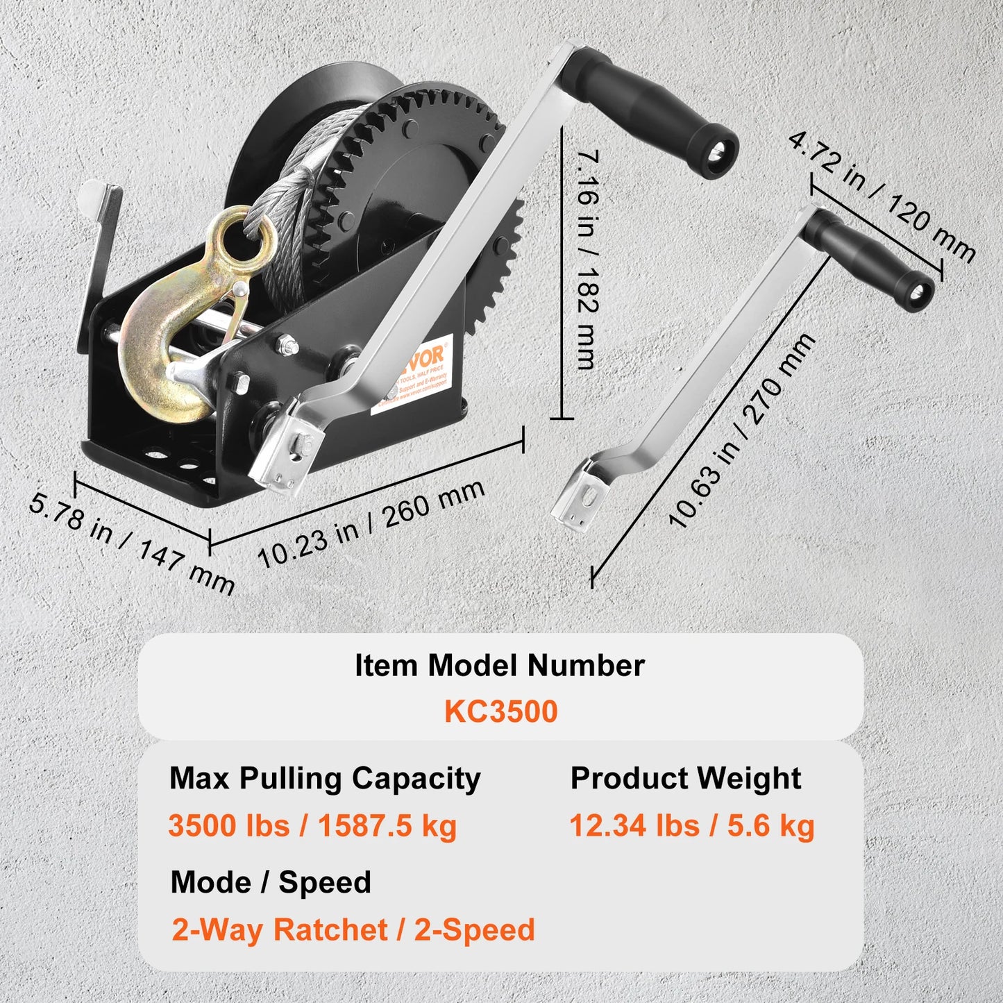 SucceBuy Hand Winch Heavy Duty Rope Crank With 2-Way Ratchet