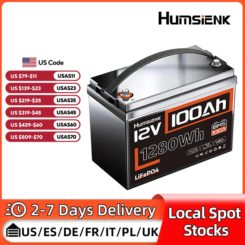 Humsienk 12V 100Ah LiFePO4 Battery Pack With 100A BMS
