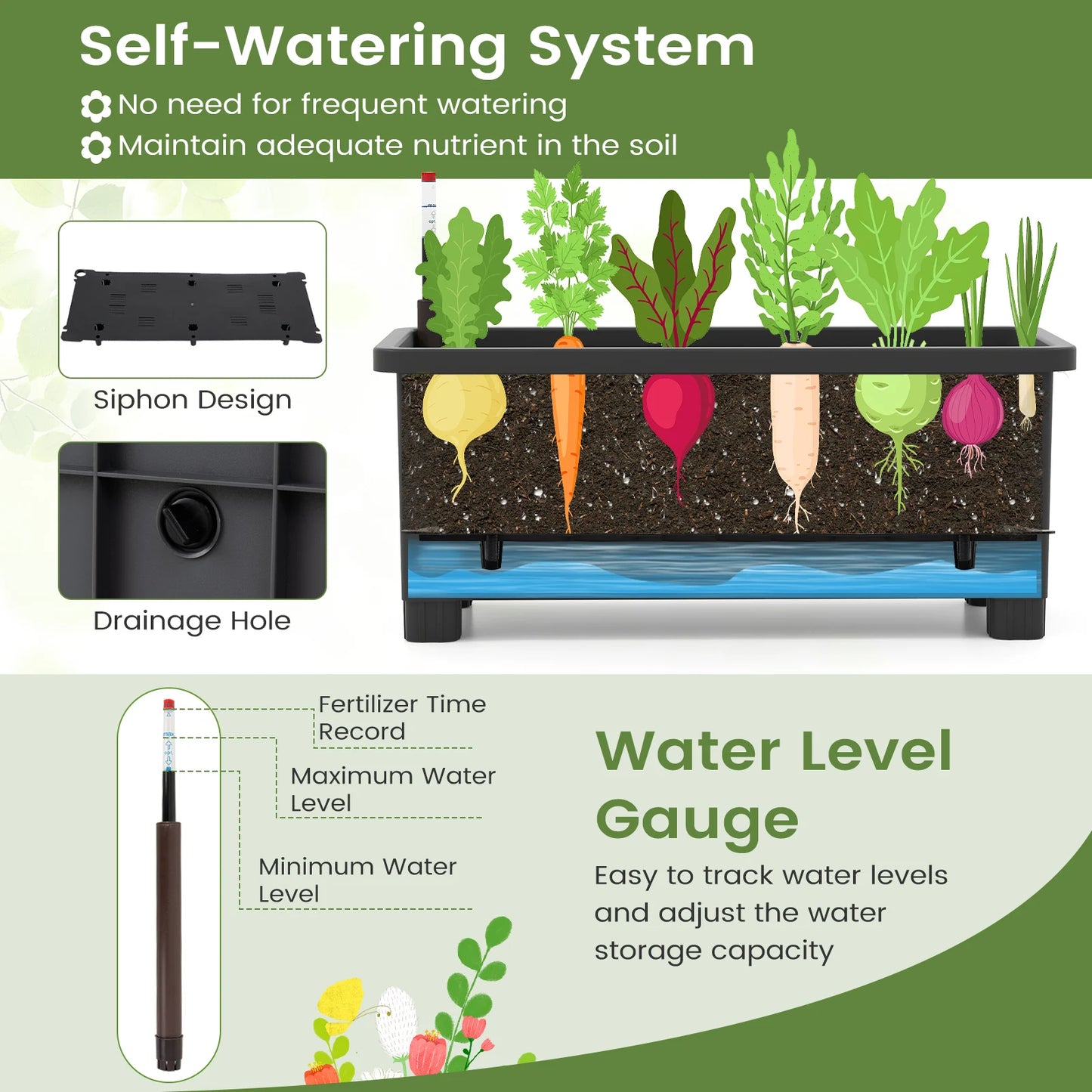 Raised Garden Bed Planter Box With Climbing Trellis Water Indicator