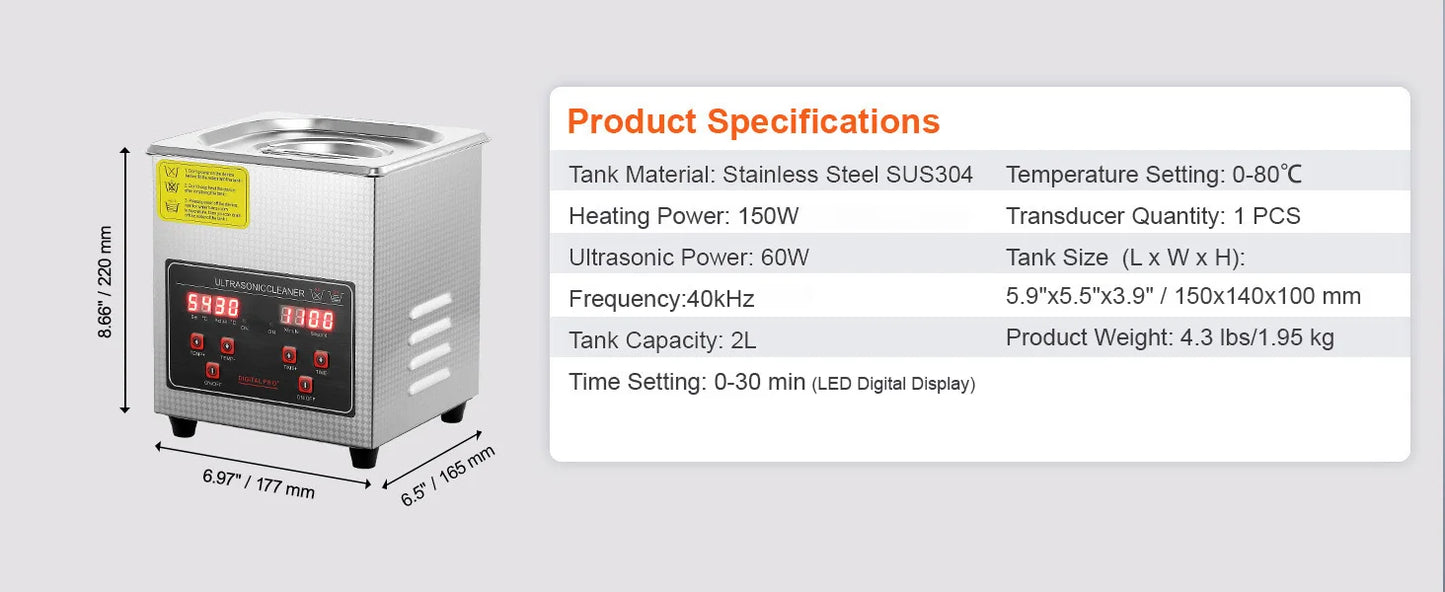 SucceBuy Ultrasonic Cleaner Portable Stainless Steel Home Appliance