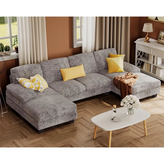 U Shaped Linen Fabric Sectional Sofa Set For Living Room