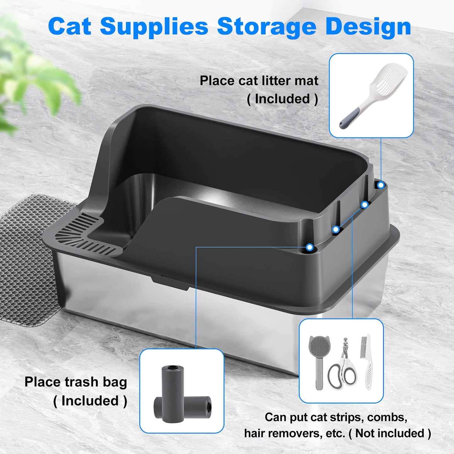 Stainless Steel Cat Litter Box With Lid Splash Proof And Leak Proof