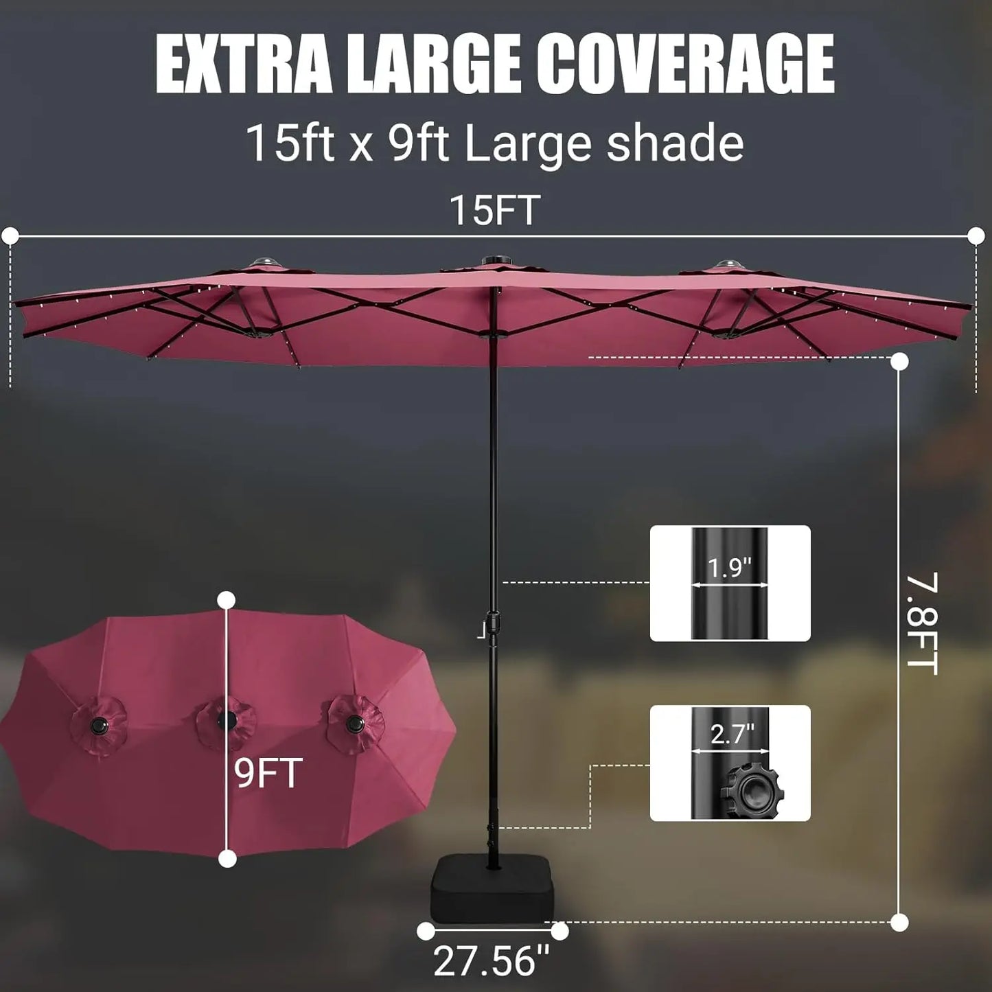 Patio Umbrella With Base Double-Sided Outdoor Shelter