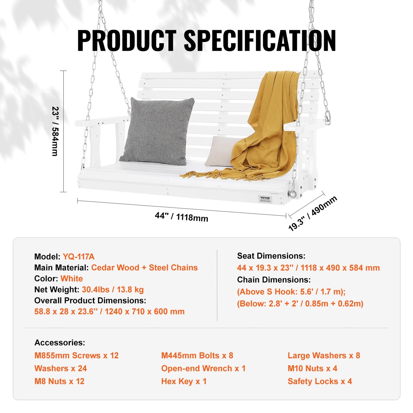 SucceBuy Wooden Porch Swing Outdoor Patio Bench Garden Seat