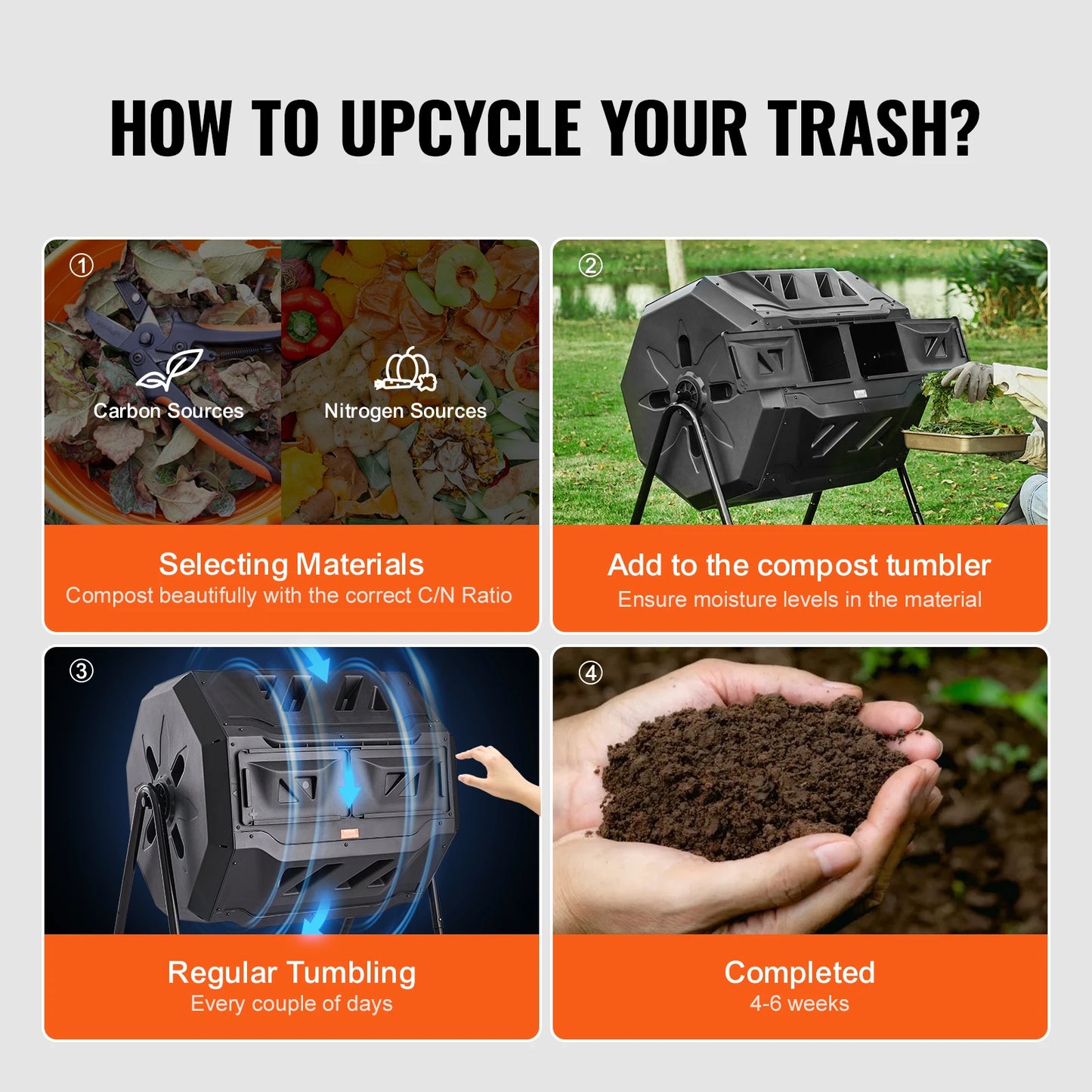 Dual Chamber Compost Bin Tumbler BPA Free for Garden