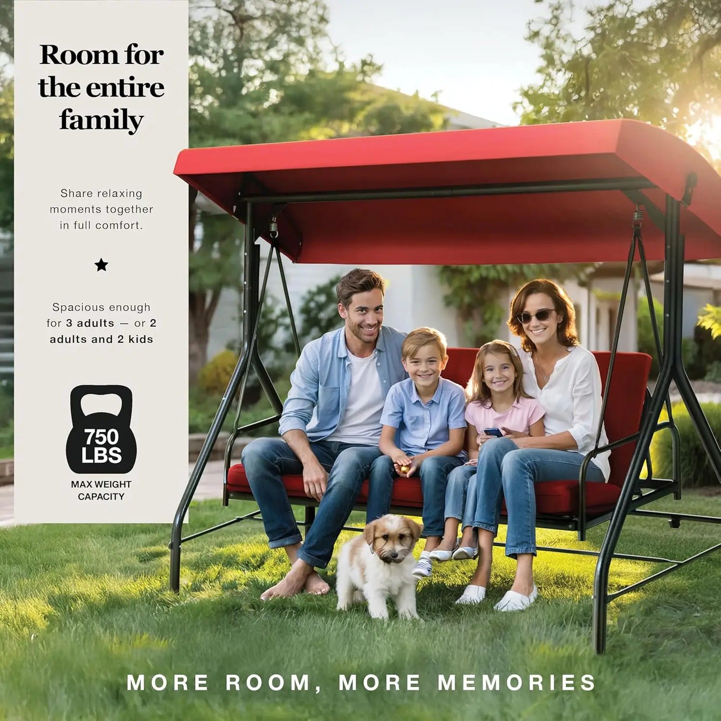 Porch Swing 3-Seat Outdoor Patio Glider With Canopy And Cushions