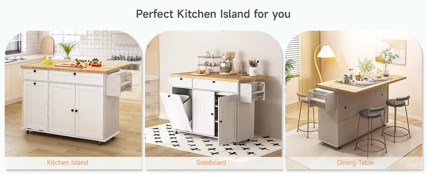 ONBRILL Rolling Mobile Kitchen Island With Power Outlet Towel Rack