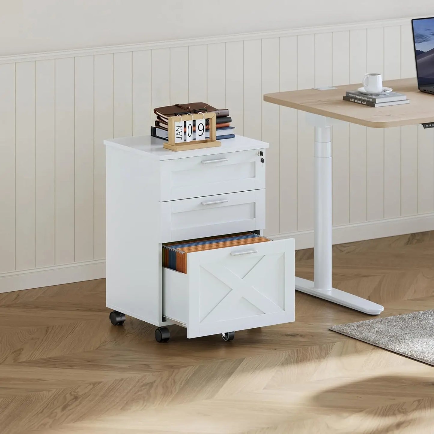 HiMISS 3-Drawer Rolling File Cabinet With Lock For Office