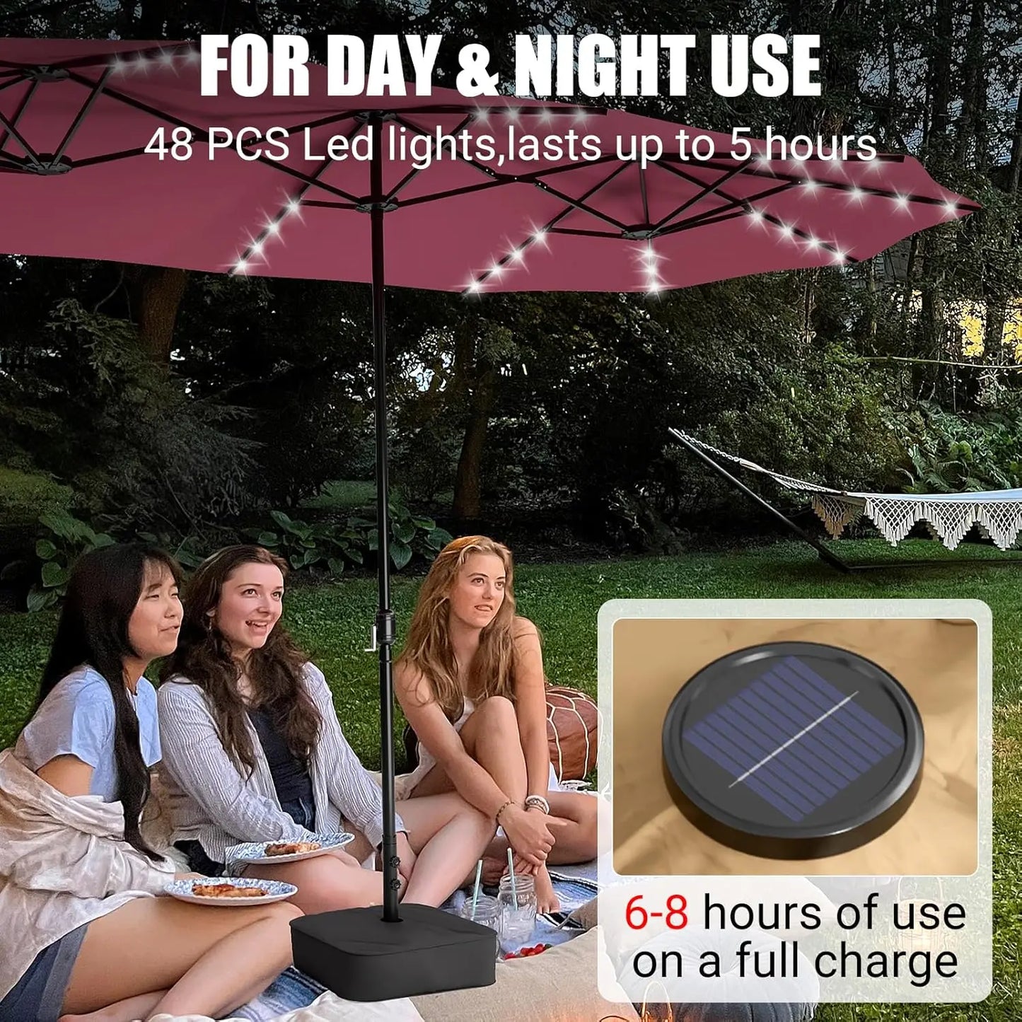 Patio Umbrella With Base Double-Sided Outdoor Shelter